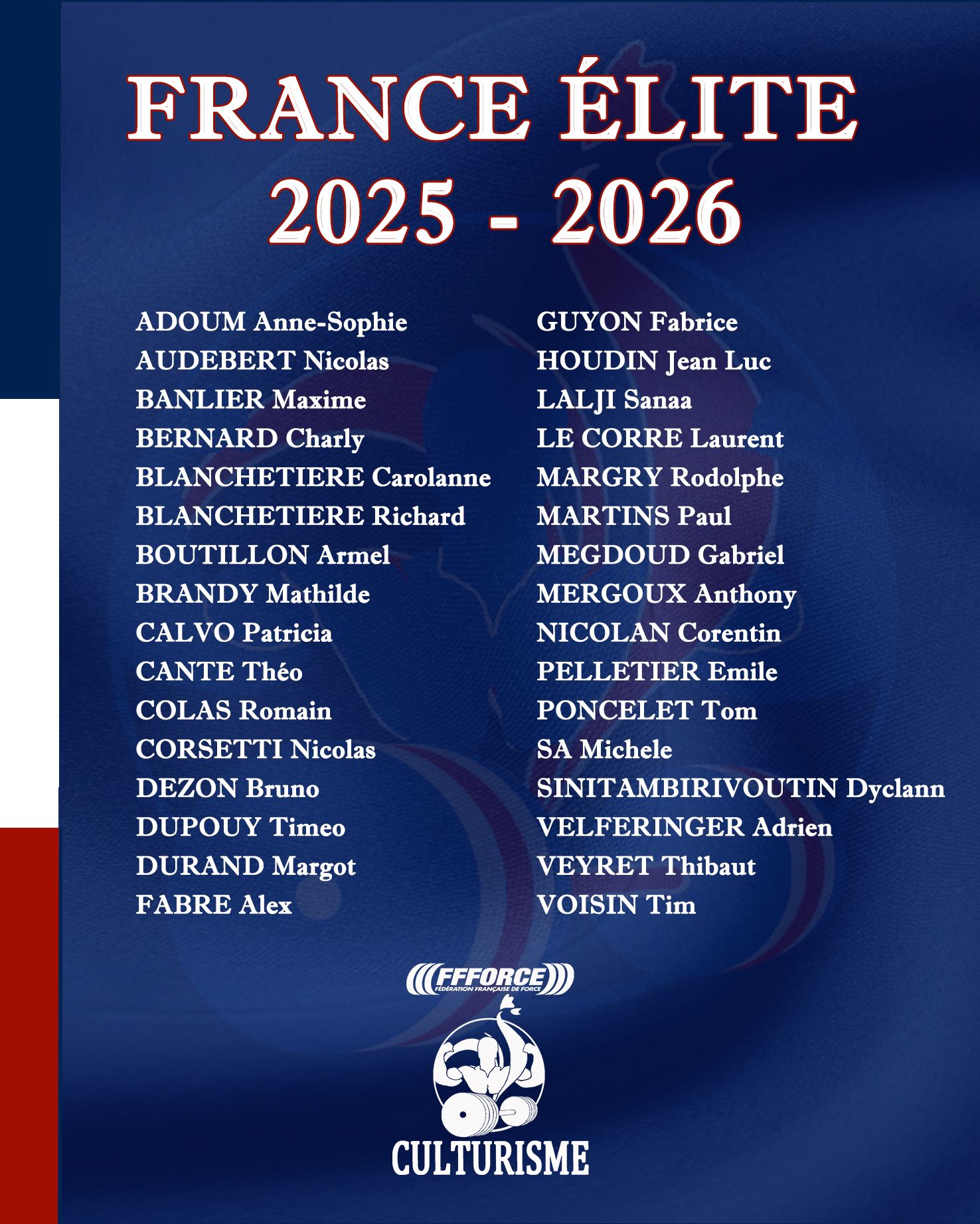 Liste des Athlètes France 2025-2026